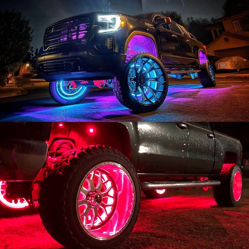 DEERMOTO 4PCS 15.5inch RGB LED Wheel Rim Lights with Bluetooth and Remote Control,Wheel Ring Light Kits with Turn Signal and Braking Function Tire Lights for Pickup Truck SUV Car (15.5inch) - Image 2